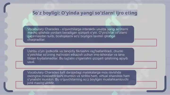 O'rta darajadagi lug'at amaliyoti o'yinlari 4
