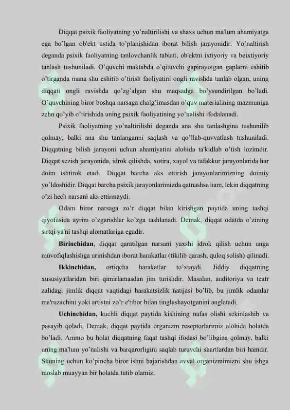 Diqqat xususiyatlari 6