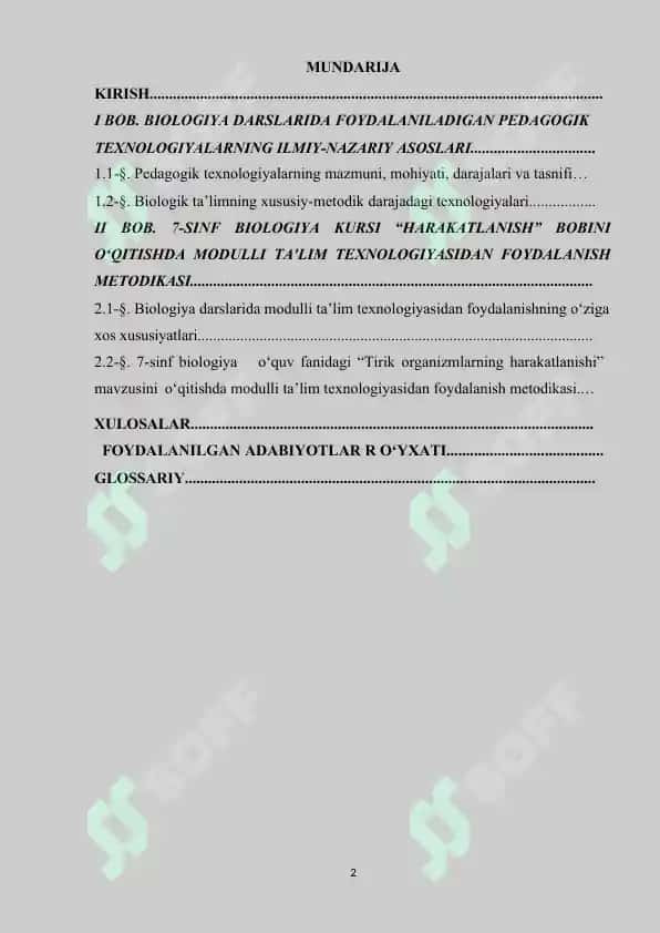 BIOLOGIYA KURSI “HARAKATLANISH” BOBINI O‘QITISHDA MODUL TA'LIM TEXNOLOGIYALARIDAN FOYDALANISH 2