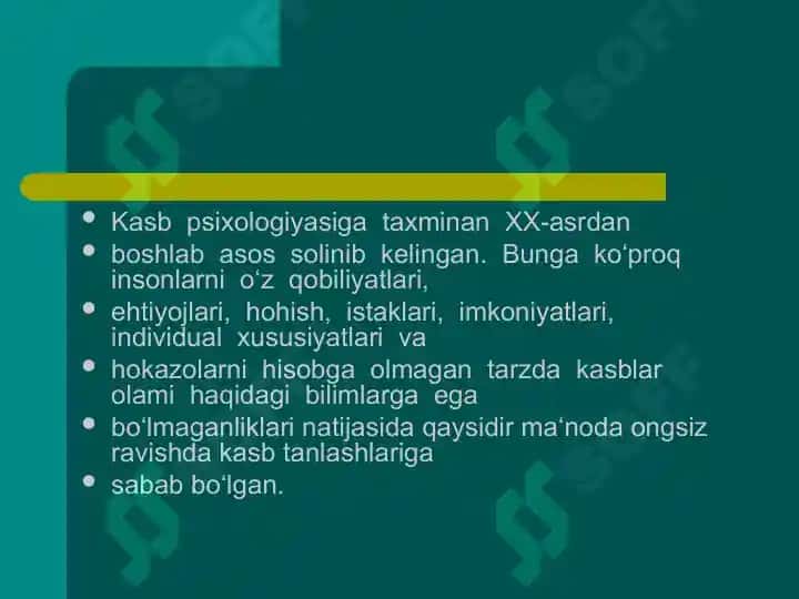 Kasbiy psixologiya rivojlanish tarixi 8