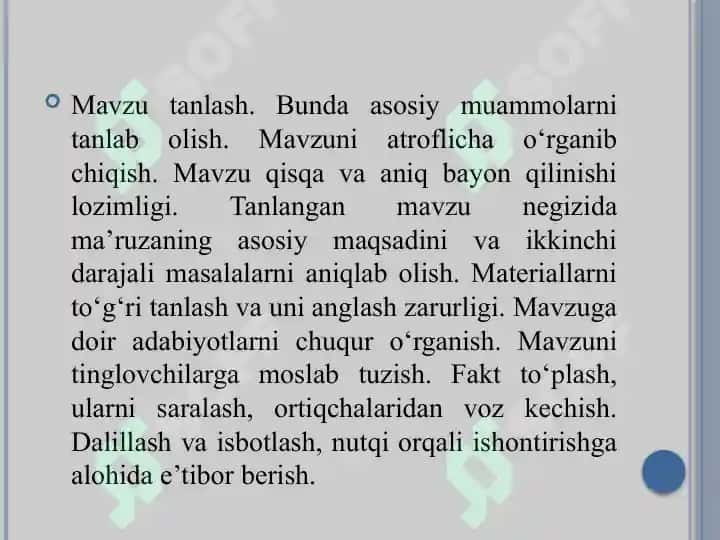 Notiqlik san’atida mavzu tanlash, maqsadni belgilash, ma’ruza matnlarini tayyorlash 4