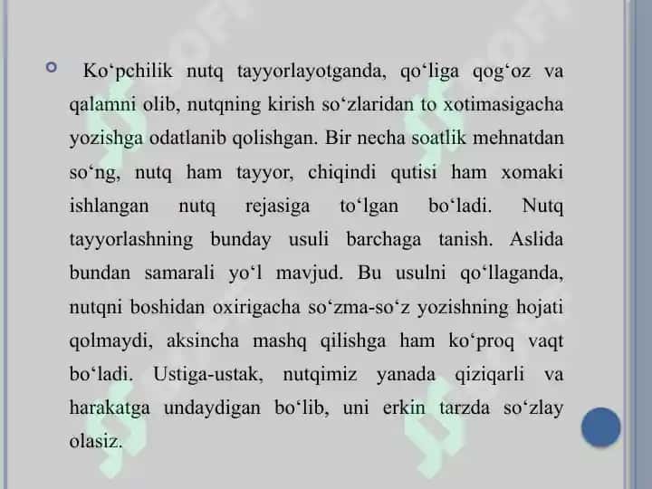 Notiqlik san’atida mavzu tanlash, maqsadni belgilash, ma’ruza matnlarini tayyorlash 5