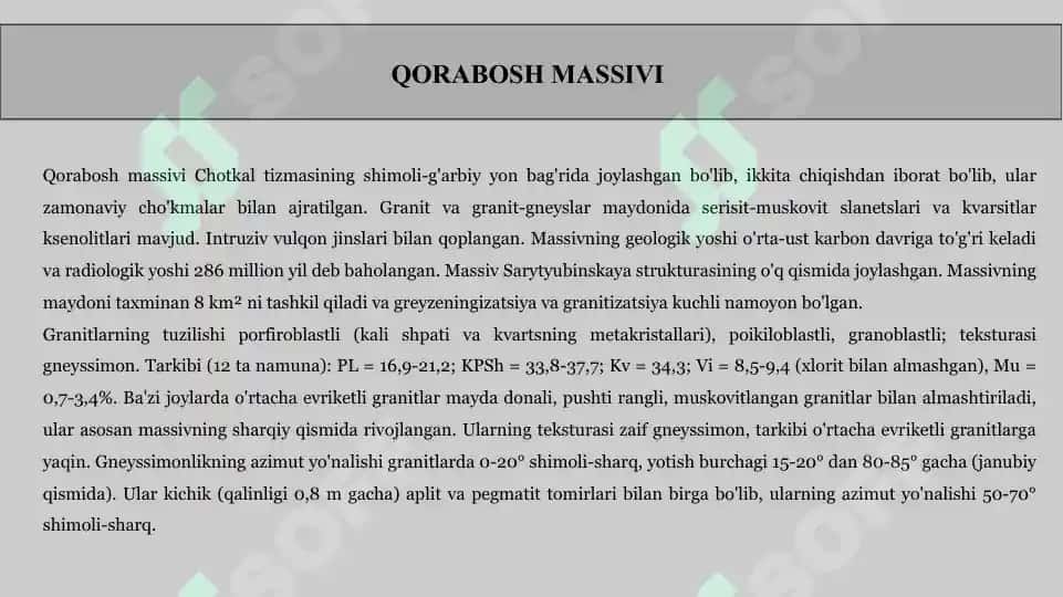 Qorabosh massivining petrografik xususiyatlari 2