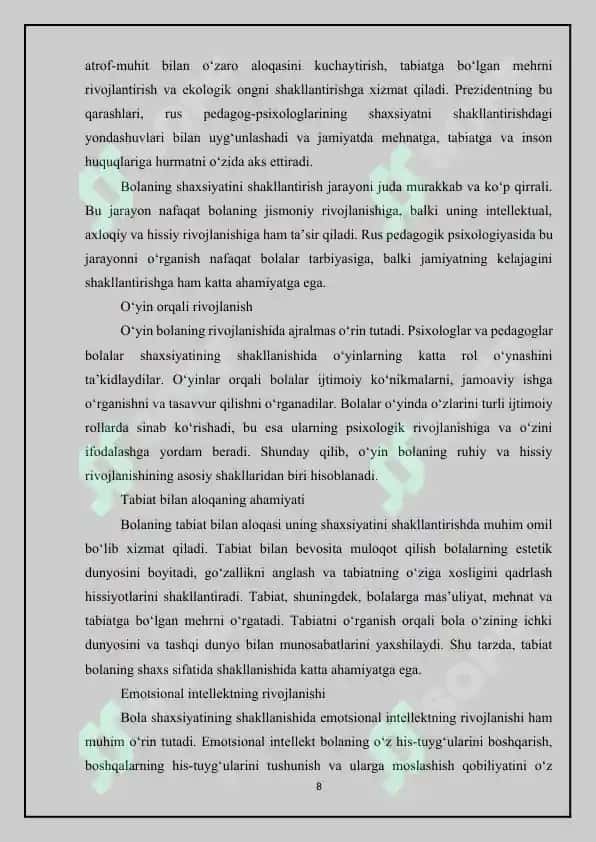 RUS PEDAGOG-PSIXOLOGLARINING PEDAGOGIK QARASHLARIDA TABIAT VA BOLA SHAXSI 8
