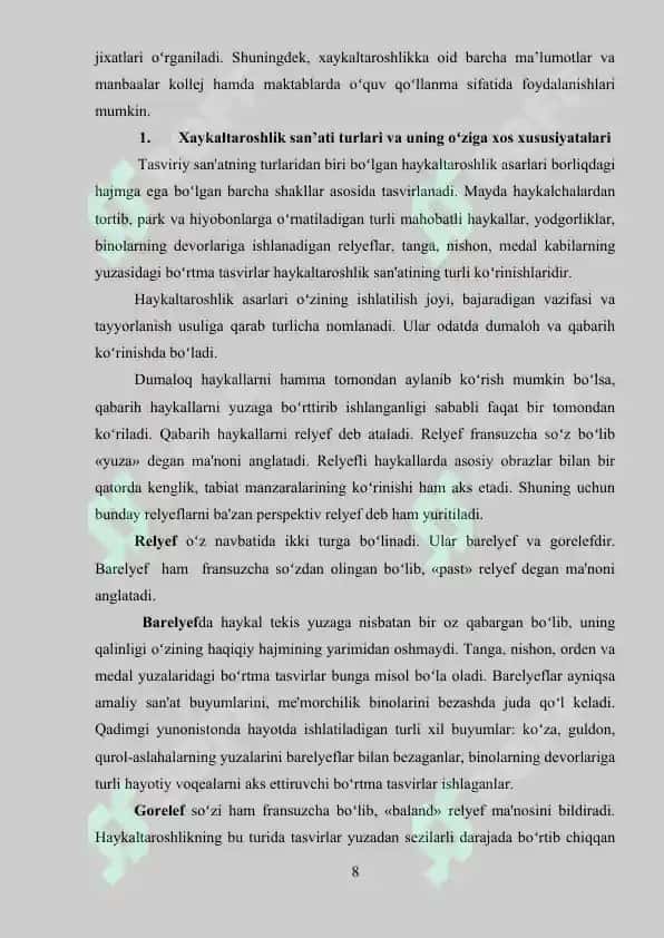 Mustaqillik davrida O’zbekiston haykaltaroshlik sa’nati 8