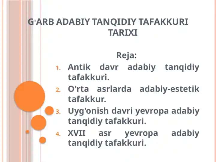 G'arb adabiy tanqidiy tafakkuri tarixi