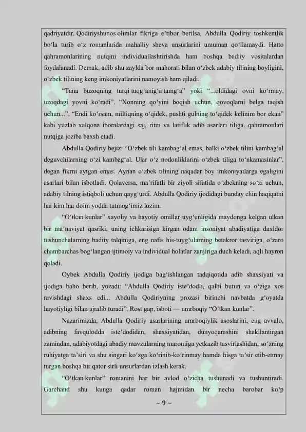Abdulla Qodiriyning “O’tkan kunlar” romanidagi Xusgroybibi va Jannatxola obraszlari talqini 8