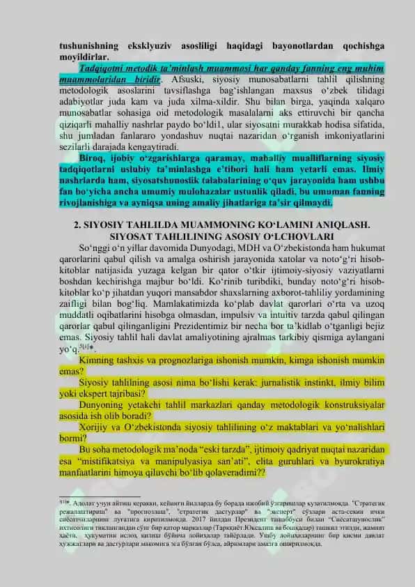Siyosiy Voqea-Hodisa va Jarayonlarga oid Muayyan Bir Muammoni Shakllantirish va O‘rganishning Amaliy Masalalari 8