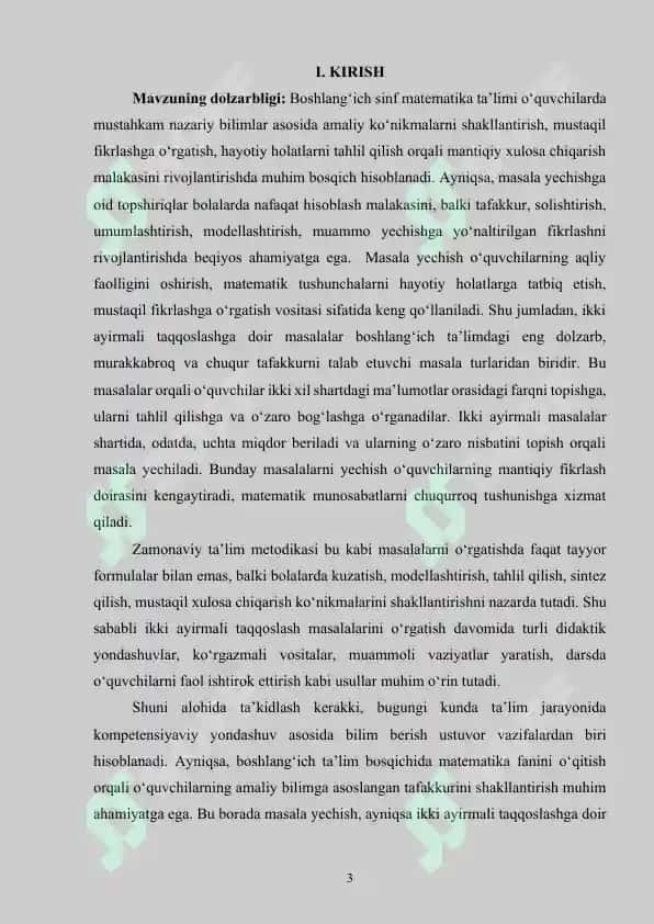 Ikki ayirmali taqqoslashga doir masalalar bilan ishlash 3
