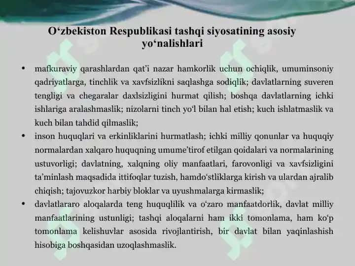 O‘zbekiston tashqi siyosiy faoliyatining shakllanishi va rivojlanishi 4