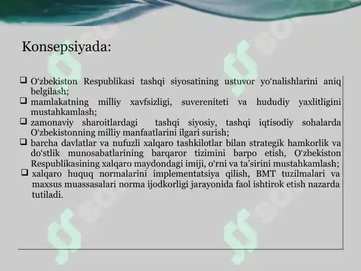 O‘zbekiston tashqi siyosiy faoliyatining shakllanishi va rivojlanishi 5