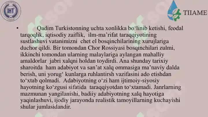 XIX asrning II yarmi-XX asr boshi o‘zbek adabiyoti 4