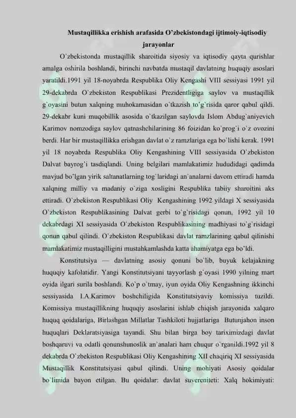 Mustaqillikka erishish arafasida O’zbekistondagi ijtimoiy-iqtisodiy jarayonlar 3