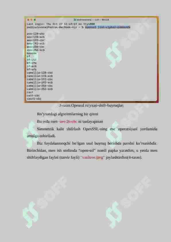OpenSSL kutubxonasidan foydalangan holda AES blokli shifirlash algoritimi yordamida ma’lumotlarni shifirlash. 3