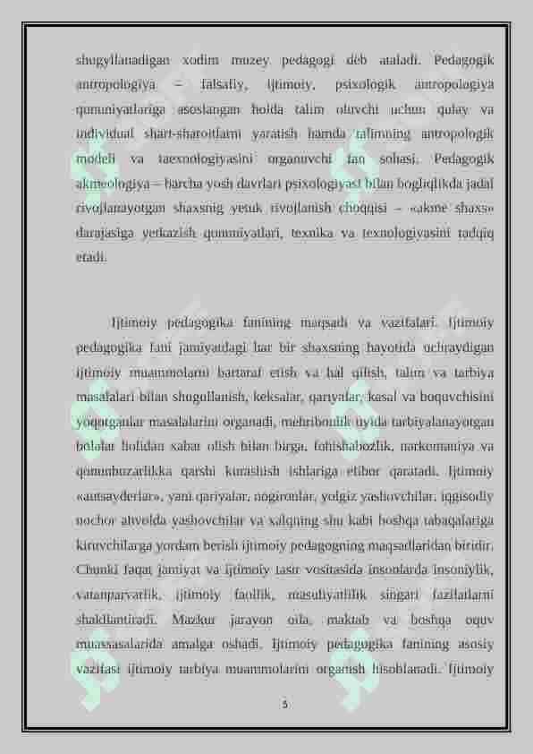 PEDAGOGIKANING IJTIMOIY FAN SIFATIDA JAMIYAT TARAQQIYOTIDAGI O’RNI 5