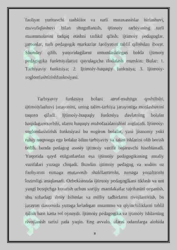 PEDAGOGIKANING IJTIMOIY FAN SIFATIDA JAMIYAT TARAQQIYOTIDAGI O’RNI 8