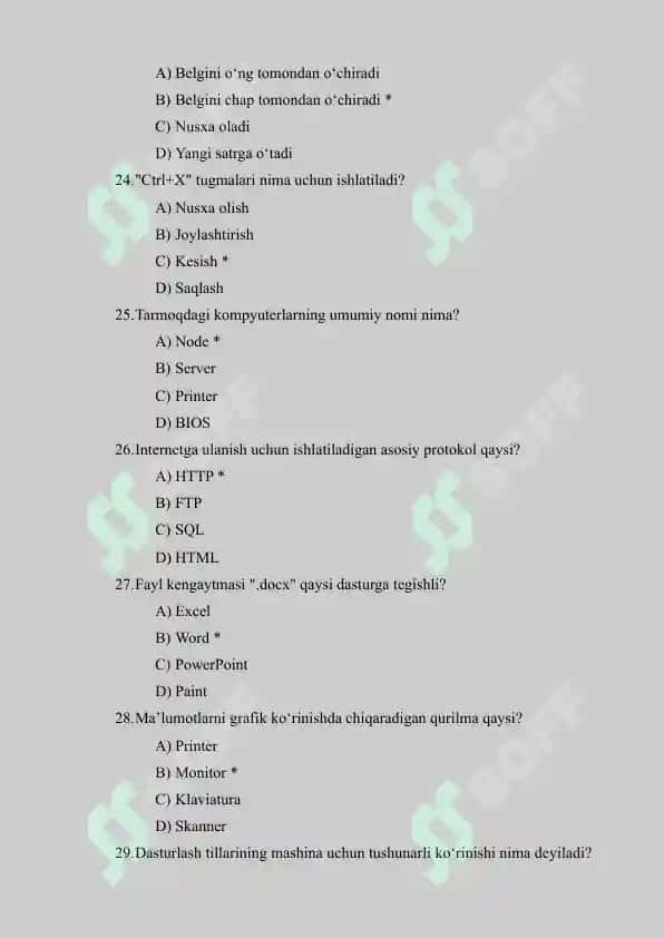 Informatika fanidan 101 ta test 5