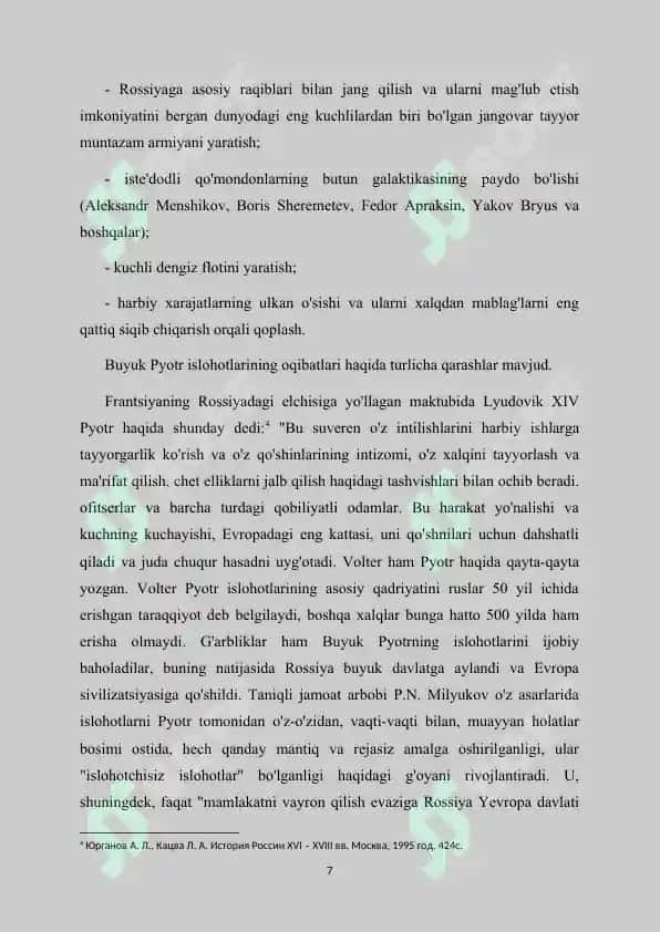 BUYUK PYOTR I harbiy yurishlari va Rossiya tarixida tutgan o’rni 7