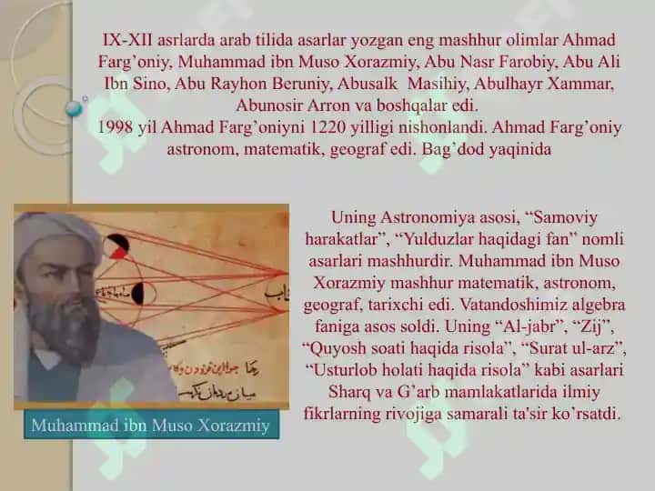 O'rta Osiyo mutafakkirlarining jahon madaniyatiga qo'shgan hissasi 4