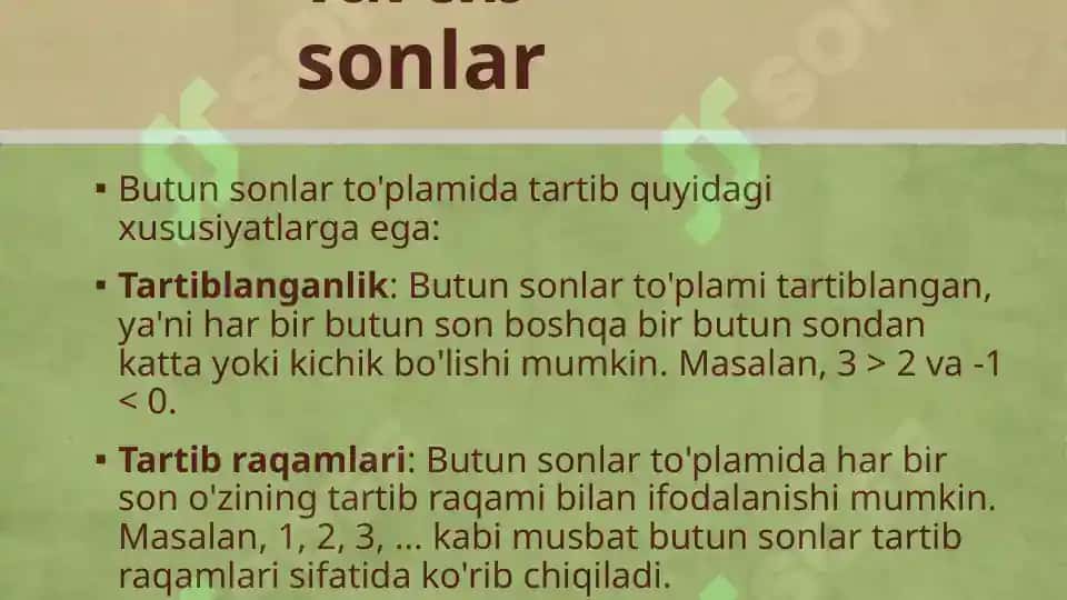 **Tartib va miqdor butun sonlar. Kim kimovaning tayyorlagan taqdimoti** 2
