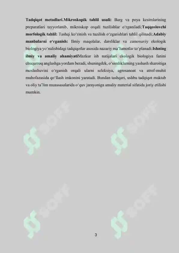 Turli ekologik guruhlarga mansub o'simliklarning morfo-anotomik tuzulishini o'rganish 3