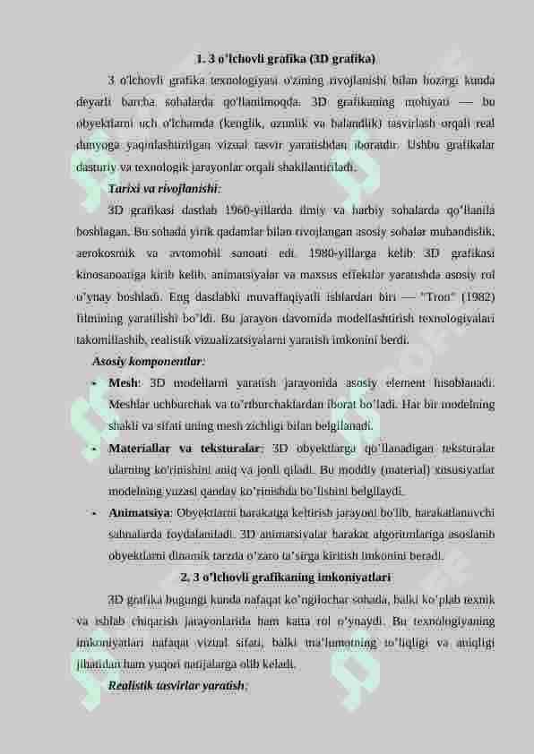 3 oʻlchovli grafika imkoniyatlarini loyihalashda qoʻllash texnologiyalar 2