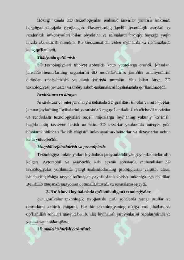 3 oʻlchovli grafika imkoniyatlarini loyihalashda qoʻllash texnologiyalar 3