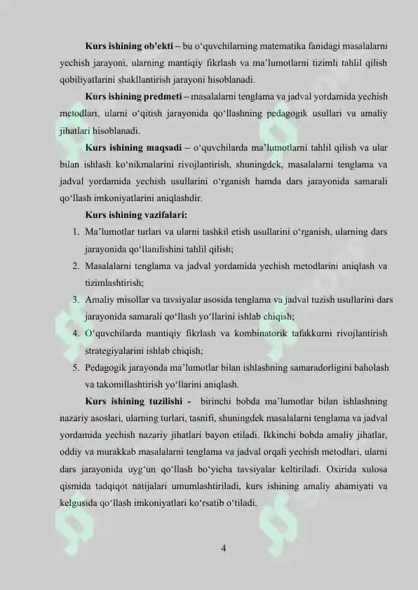 Ma'lumotlar bilan ishlash. Masalalarni tenglama va jadval tuzib yechish 4