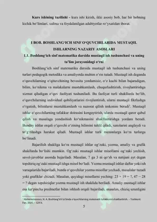 Boshlang‘ich sinflarda matematika darslarida o‘quvchilarning mustaqil ishlarini tashkil 'etish va ularni o‘tkazish 5