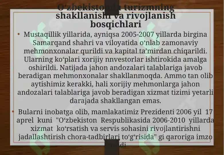 O'zbekistonning turistik imkoniyatlari va yo'nalishlari 7