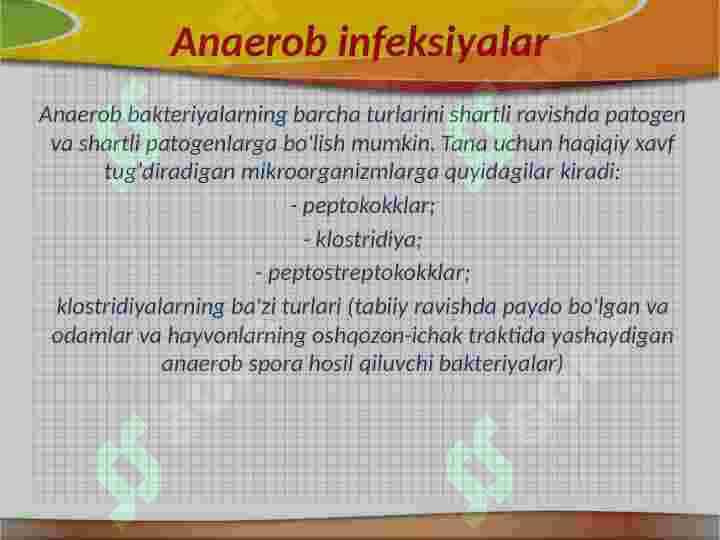 SHARTLI PATOGEN ANAEROB KOKKLARNI ( PEPTOKOKKLAR , PEPTOSTREPTOKOKKLAR , VEYLONELLALAR ) . 2