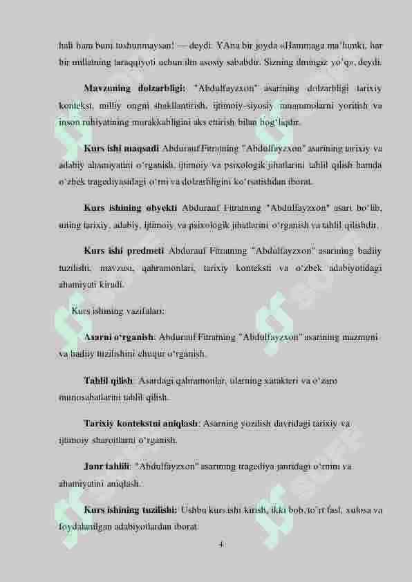ABDURAUF FITRATNING «ABDULFAYZXON» ASARI- BIRINCHI O`ZBEK TRAGEDIYASI. 4