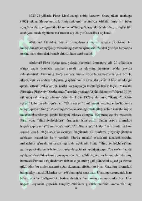 ABDURAUF FITRATNING «ABDULFAYZXON» ASARI- BIRINCHI O`ZBEK TRAGEDIYASI. 8