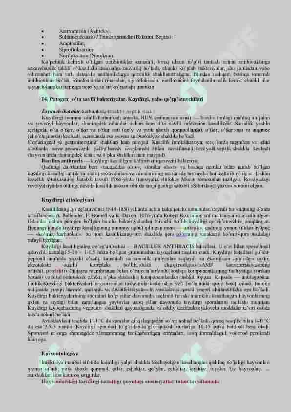 Patogen o'ta xavfli bakteriyalar. Kuydurgi, vabo qozgatuvchilari 7