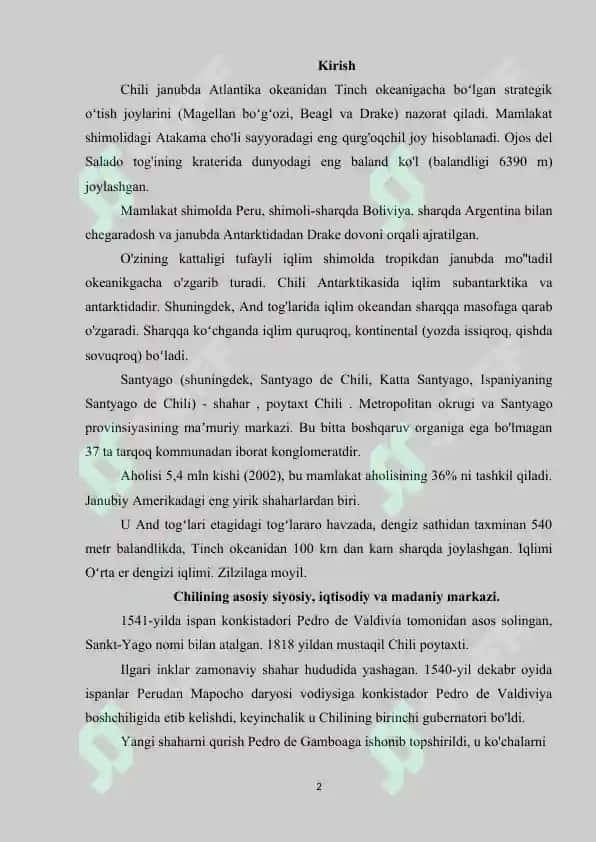 CHILI DAVLATI TURIZMINING O'ZIGA XOSLIGI 2