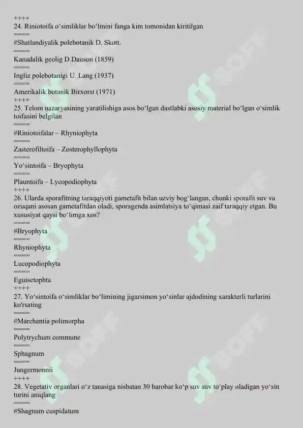DORIVOR O‘SIMLIKLAR FLORASIDAN YAKUNIY TESTLAR 6