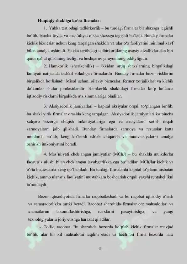 Global moliyaviy inqiroz sharoitida raqobatlashuvchi firmaning foydasi va daromadlari 8