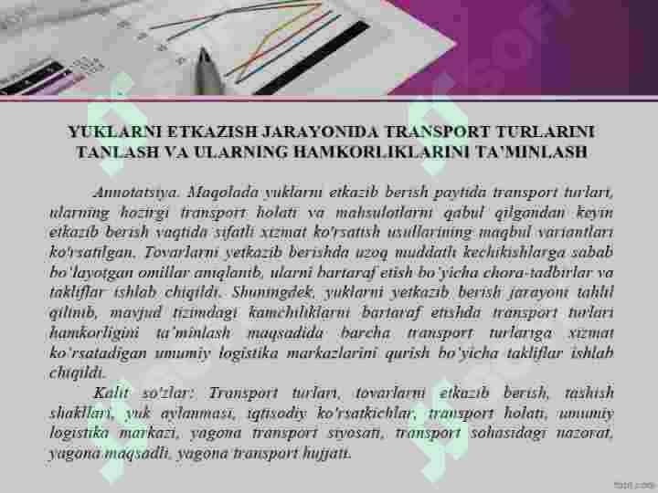 YUKLARNI ETKAZISH JARAYONIDA TRANSPORT TURLARINI TANLASH VA ULARNING HAMKORLIKLARINI TA’MINLASH 2