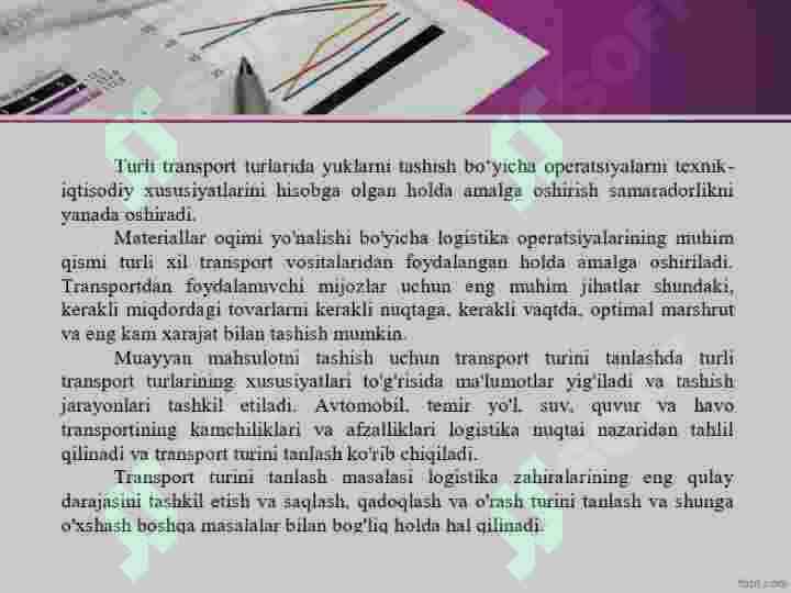 YUKLARNI ETKAZISH JARAYONIDA TRANSPORT TURLARINI TANLASH VA ULARNING HAMKORLIKLARINI TA’MINLASH 4