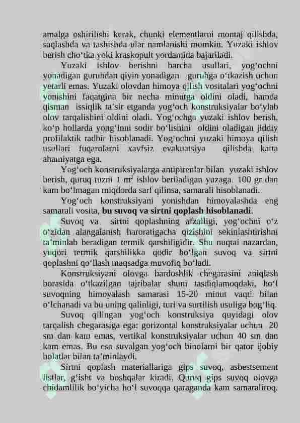 Yog‘och konstruksiyalarning olovga bardoshlilik chegarasini oshirish va ularni olovdan himoyalash usullari. 4