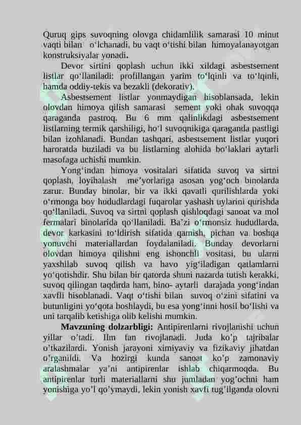 Yog‘och konstruksiyalarning olovga bardoshlilik chegarasini oshirish va ularni olovdan himoyalash usullari. 5