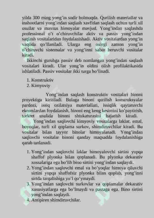 Yog‘och konstruksiyalarning olovga bardoshlilik chegarasini oshirish va ularni olovdan himoyalash usullari. 7