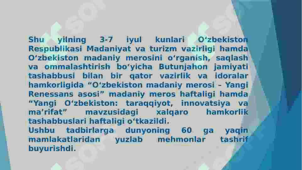 O’ZBEKISTONDA MADANIY SOHALARNI RIVOJLANTIRISHNING ASOSIY MAZMUNI 4
