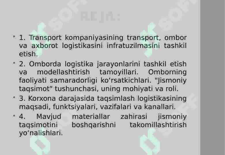 Transport kompaniyasida omborni tashkil qilish va ombor jarayonlarini boshqarish faoliyati 2