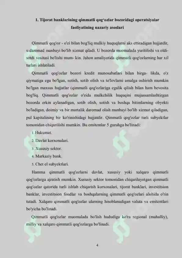 Tijorat banklarining qimmatli qog‘ozlar bozoridagi operatsiyalari 4