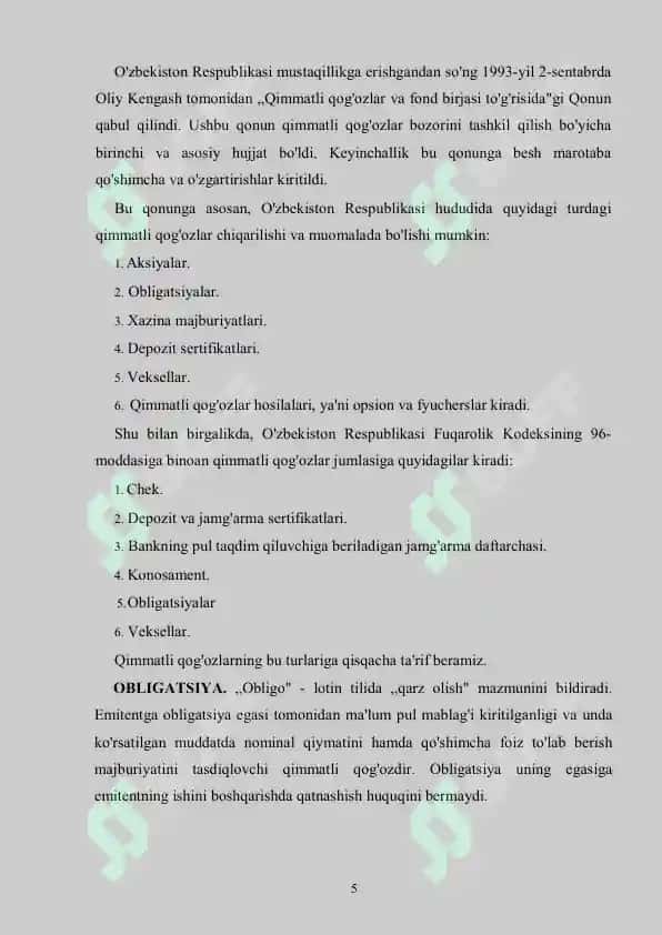 Tijorat banklarining qimmatli qog‘ozlar bozoridagi operatsiyalari 5