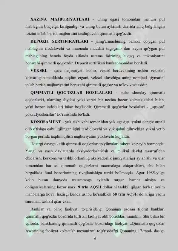Tijorat banklarining qimmatli qog‘ozlar bozoridagi operatsiyalari 6