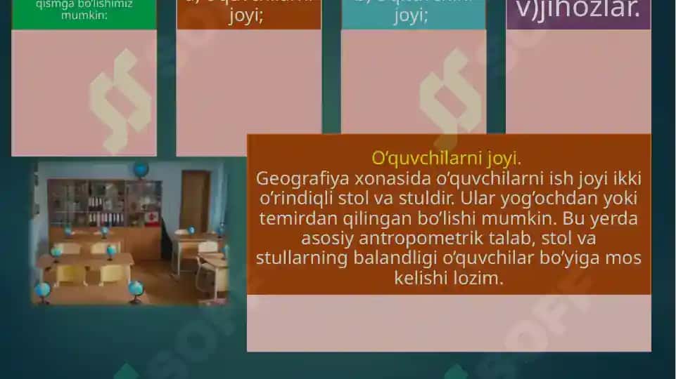 Geografiya o`qitish jarayonida o`quv jihozlaridan foydalanish 4