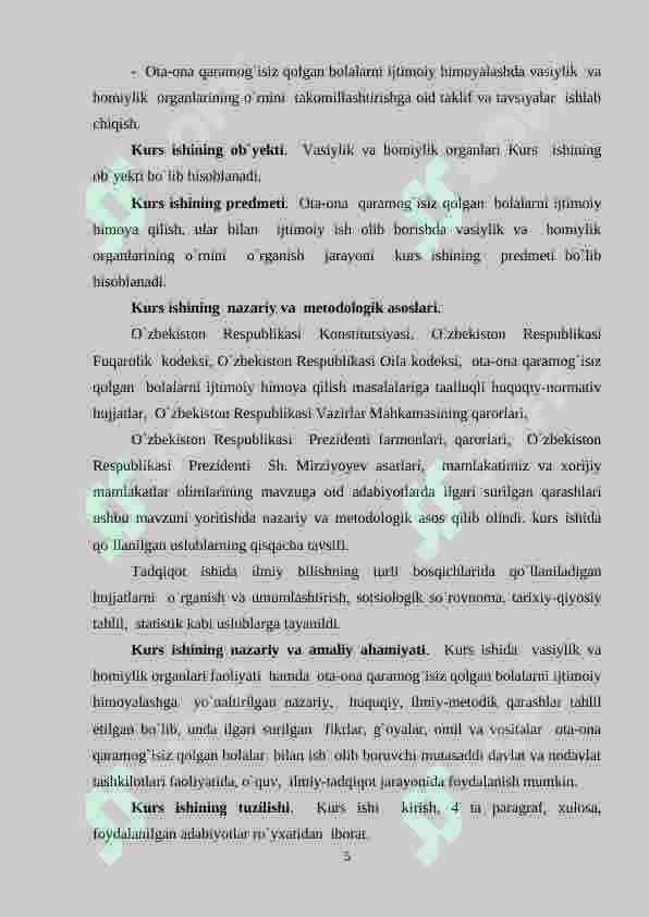 Ota ona qaramog'ida bo`lmagan bolalar bilan ijtimoiy pedagogik faoliyat yuritish 5