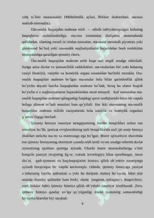 Ota ona qaramog'ida bo`lmagan bolalar bilan ijtimoiy pedagogik faoliyat yuritish 8